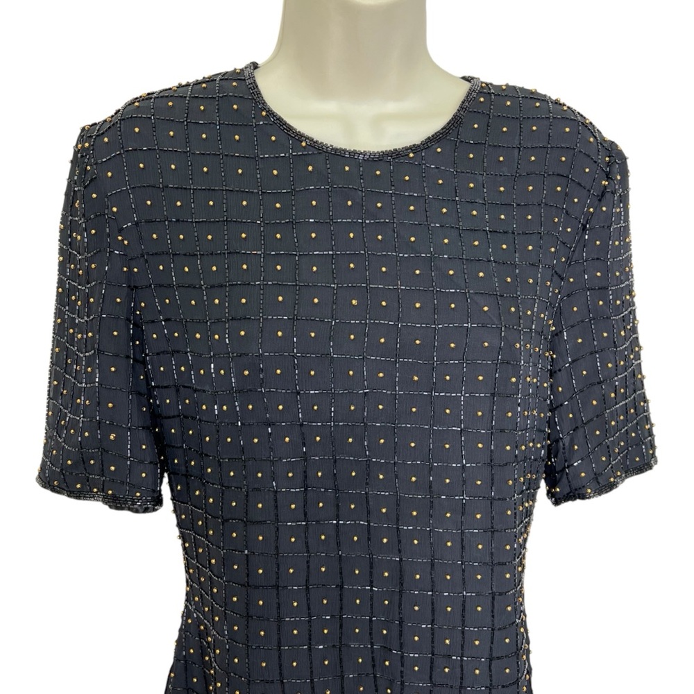 Vintage Scala Silk Black and Gold 80’s Top Blouse size medium